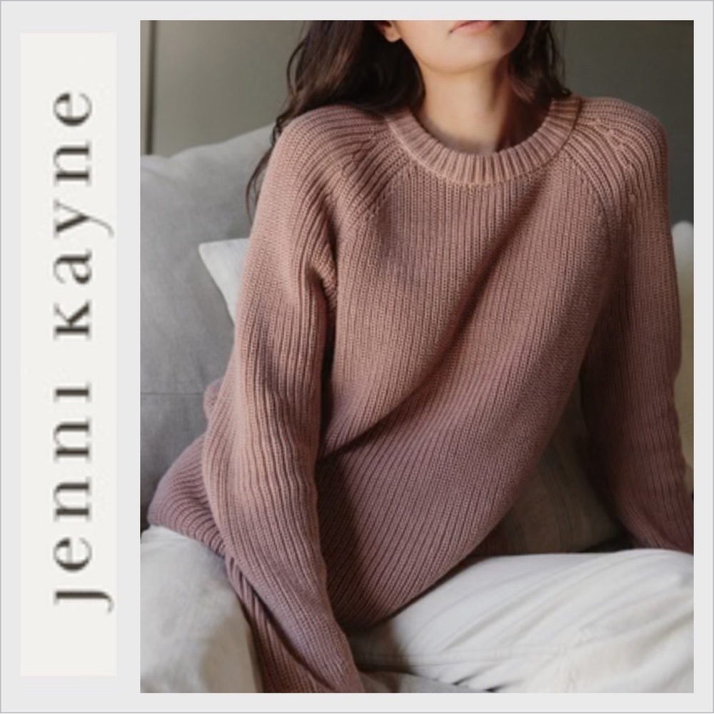 Jenni Kayne Cashmere Crew Neck Ribbed Pullover Fisherman Sweater Mink Pink XXS